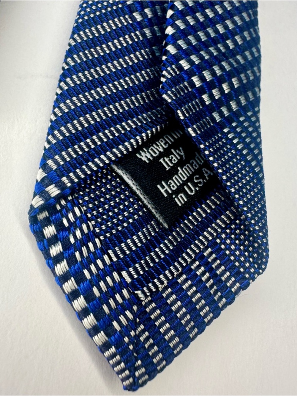 Untipped DAVID DONAHUE Navy and Royal Blue Plaid Silk Classic Tie, 3.25” - Picture 4 of 6